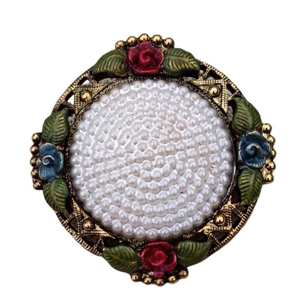 Vintage unique enameled floral brooch